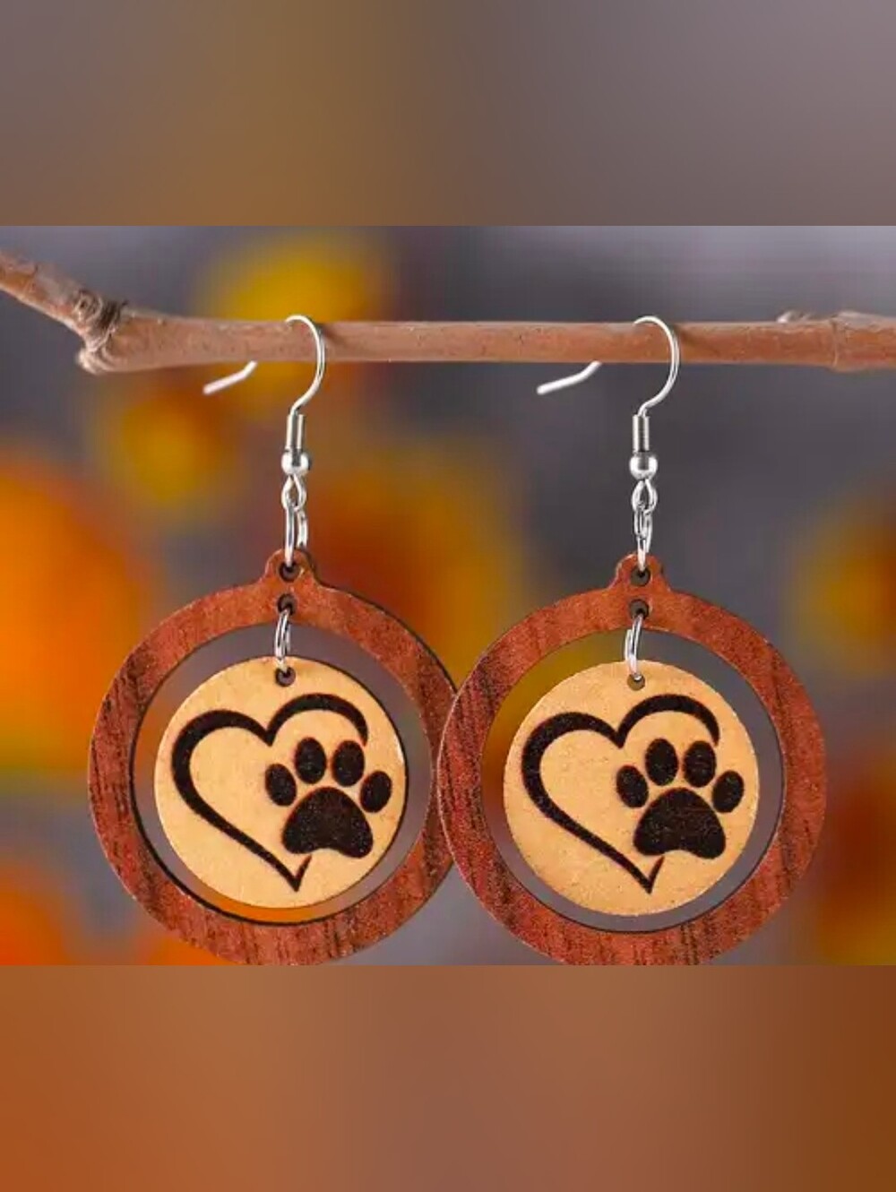 $8 Each Or Bundle 5/$20 Brown Wooden Paw Heart Pet Earrings